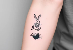 Rabbit with compass jumping down the rabbit hole. tattoo idea