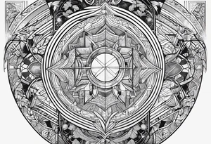 A visual representation of the creation story from the bible. Done in vertical geometric abstract. 16" tall 6" wide tattoo idea