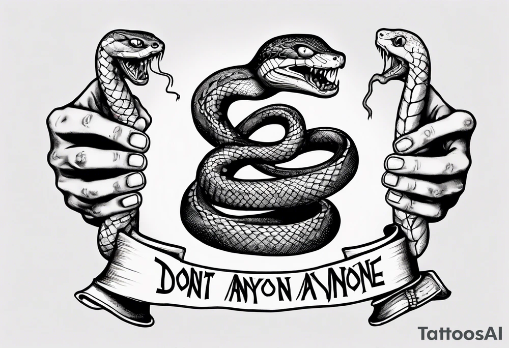 The hand holds a snake with the inscription (don't trust anyone) tattoo idea