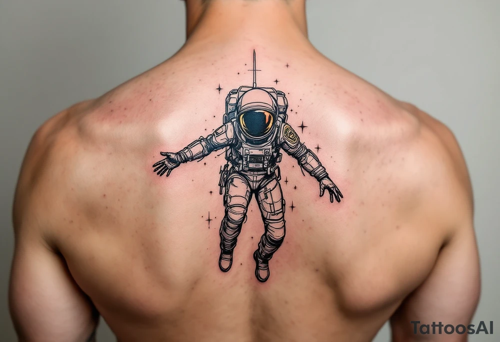 Post apocalyptic astronaut floating in space tattoo idea