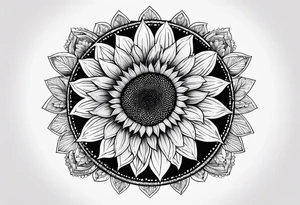 girasole con la scritta "per aspera ad astra" tattoo idea