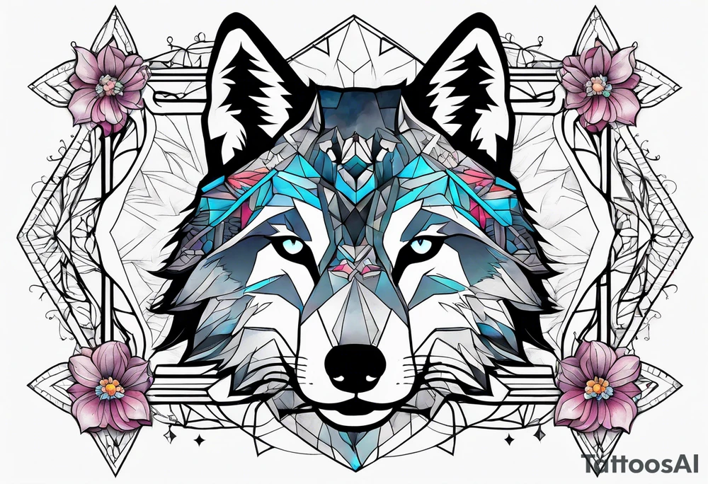 Constellation, animal wolf snow , géométric , flower tattoo idea