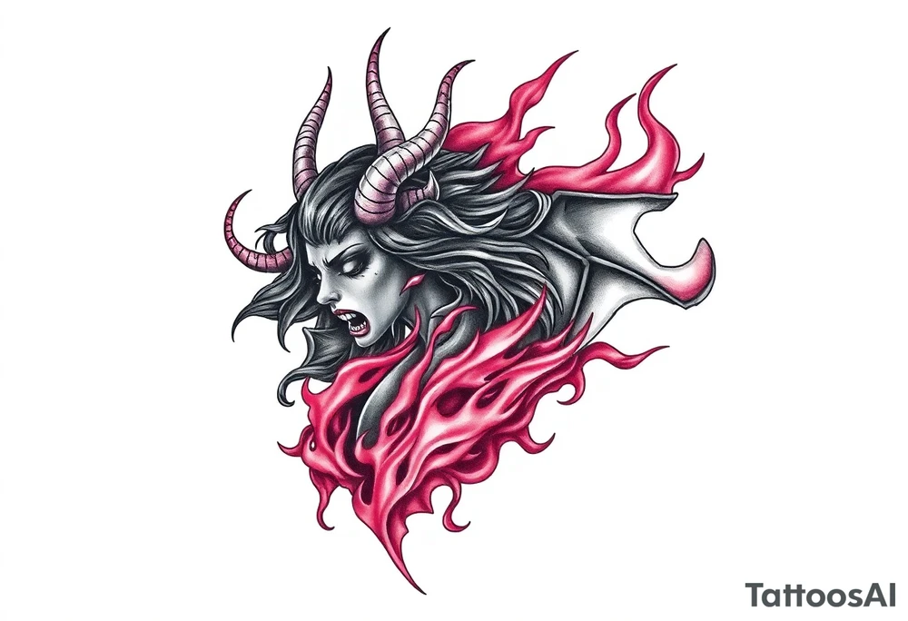 Female demon in the flame tattoo idea