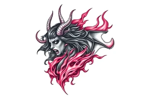 Female demon in the flame tattoo idea