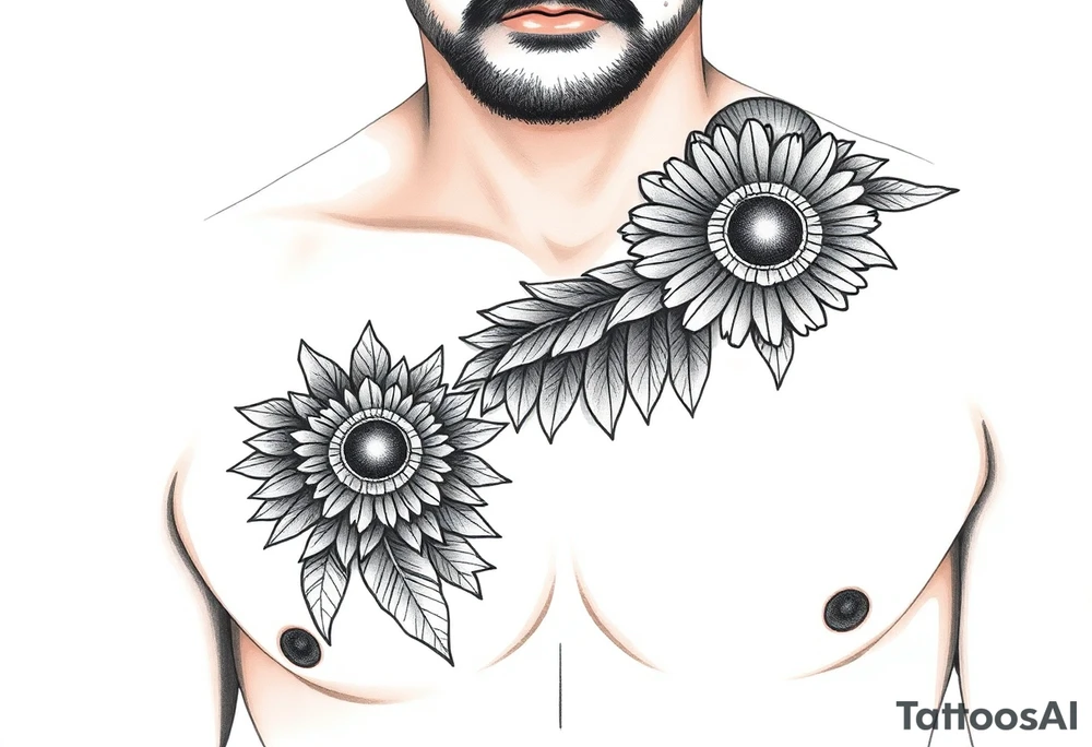 Indian chest color male left peck tattoo idea