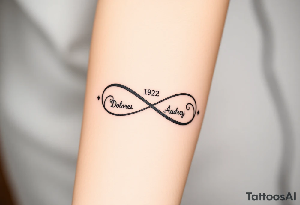an infinity symbol with
Dolores 08.30.1932 – 01.30.2022
Audrey 07.18.1935 – 08.21.2022 tattoo idea