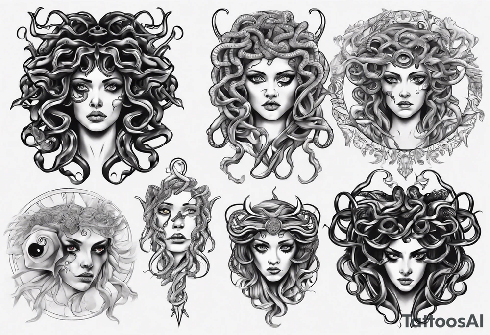 Powerful lusty Medusa white eyes tattoo idea