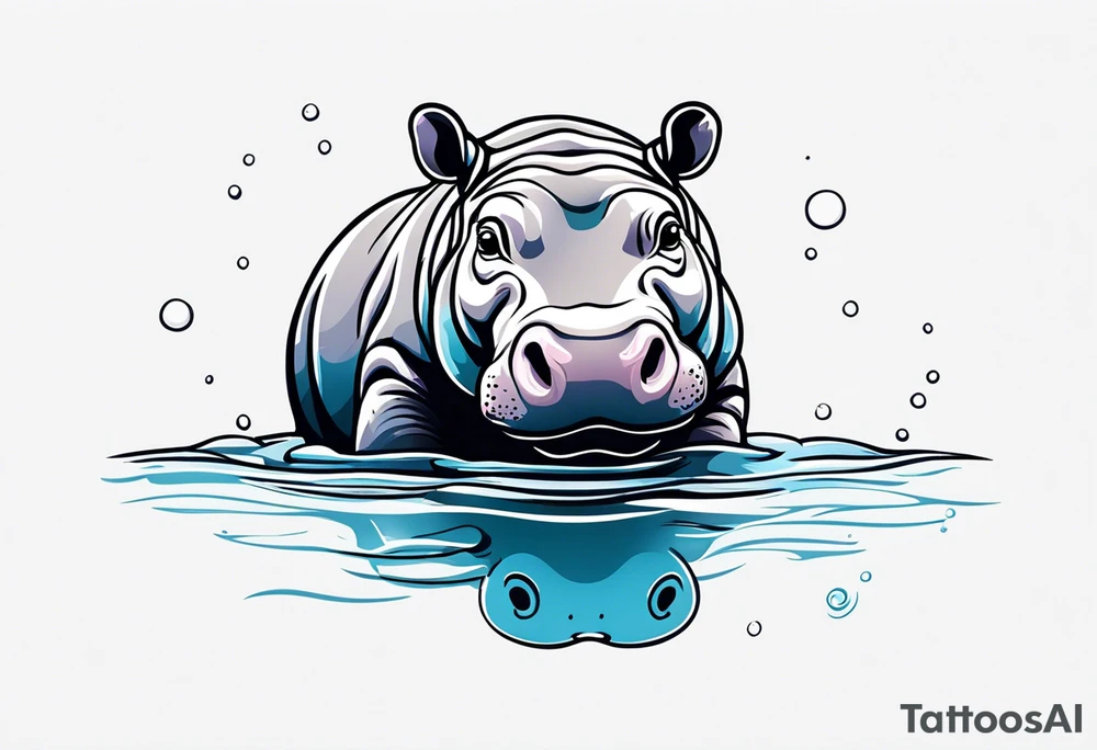 Baby hippo with body submerged in water, but head sticking above tattoo idea