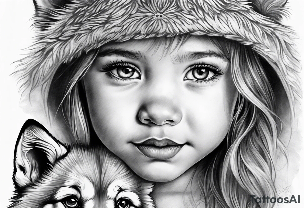 Wolf face toddler girl face tattoo idea
