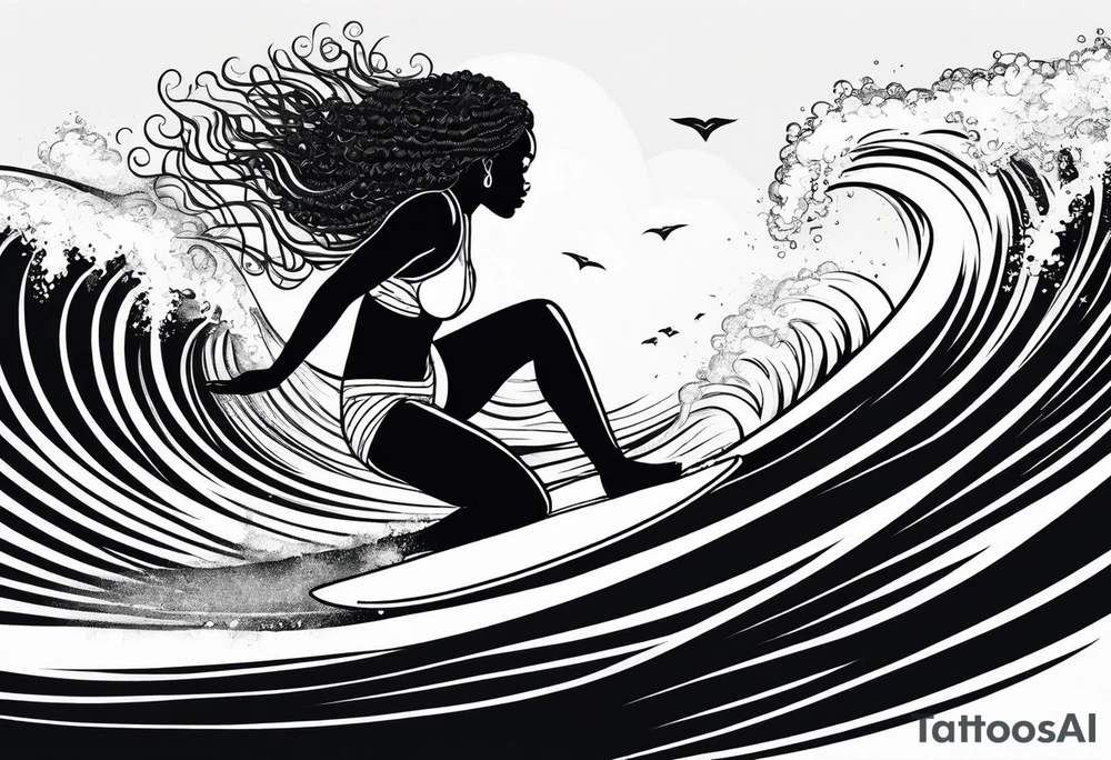 Black woman surfing
With natural hair tattoo idea