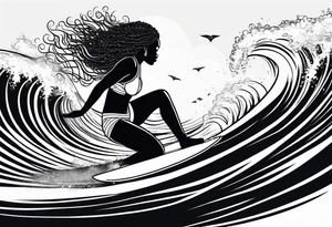 Black woman surfing
With natural hair tattoo idea