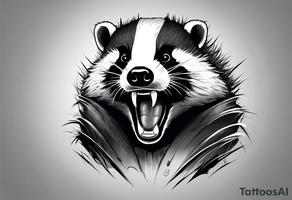 Draw me badger with aggressive full body show, killer face with cute smile, very long nails and he attacks like a Turkish Soldier to enemy and also he has very deadly looking. The only weapon is his braveness he fights with his nails. tattoo idea