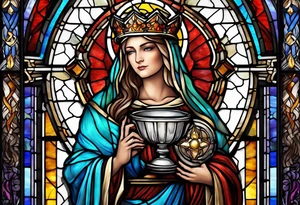 holy saint woman with halo stained glass holding a chalice with artillery tattoo idea