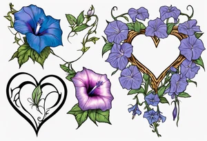 Morning glory and larkspur outlining a heart tattoo idea