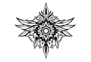 spiritual bold line feather indian mandala shaman tattoo idea