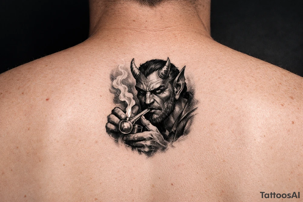 Devil smoking meth pipe tattoo idea