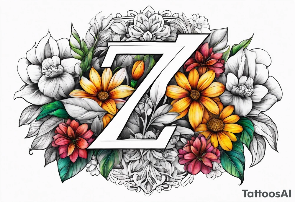 The number seven surrounded by colorful flowers tattoo idea The number seven surrounded by colorful flowers tattoo idea