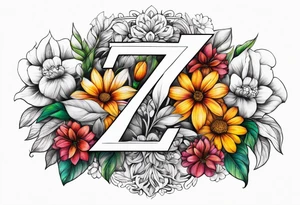 The number seven surrounded by colorful flowers tattoo idea
