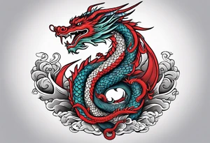 Asian dragon coiling around an anchor centered on the Korean flag tattoo idea