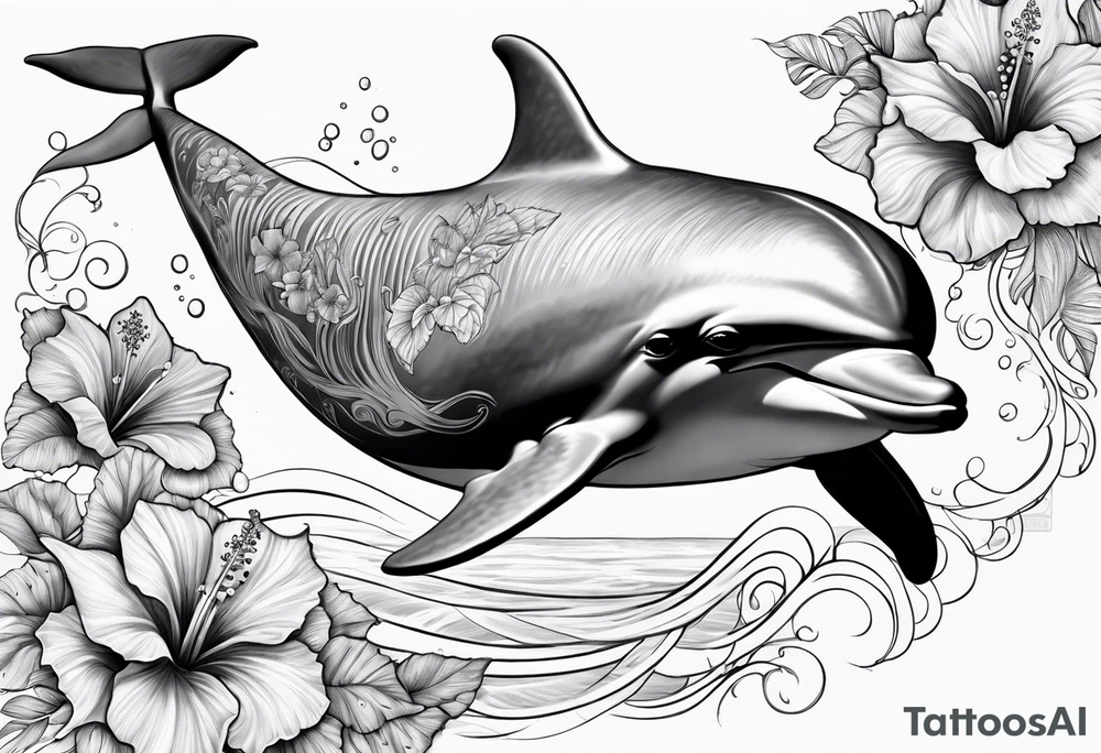dolphin,sea, hibiscus, tattoo idea