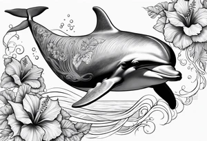dolphin,sea, hibiscus, tattoo idea