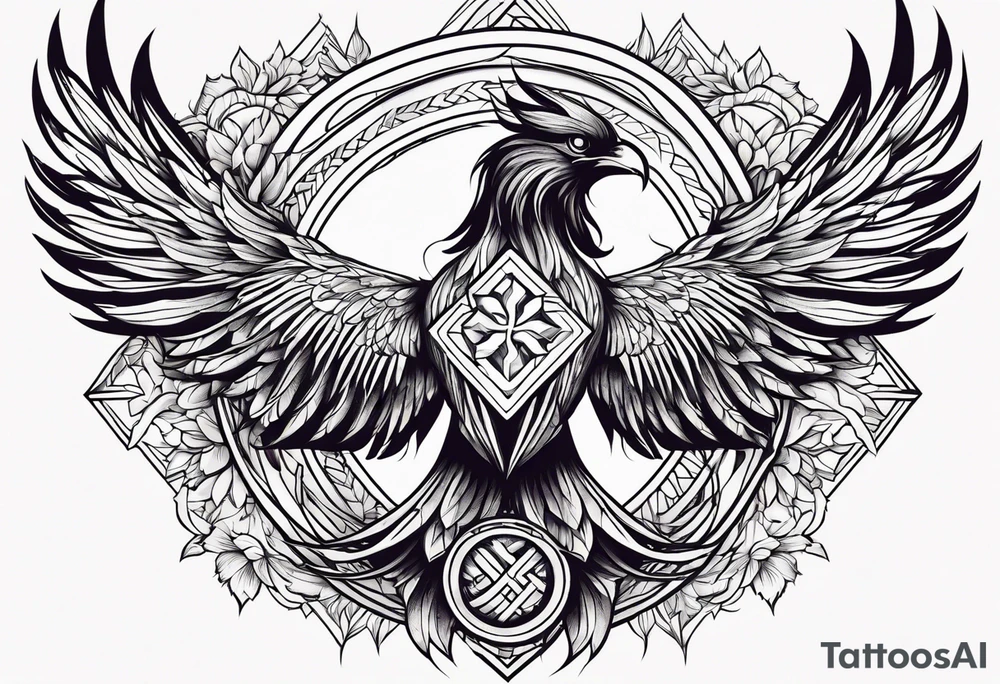 cross With phoenix tattoo idea