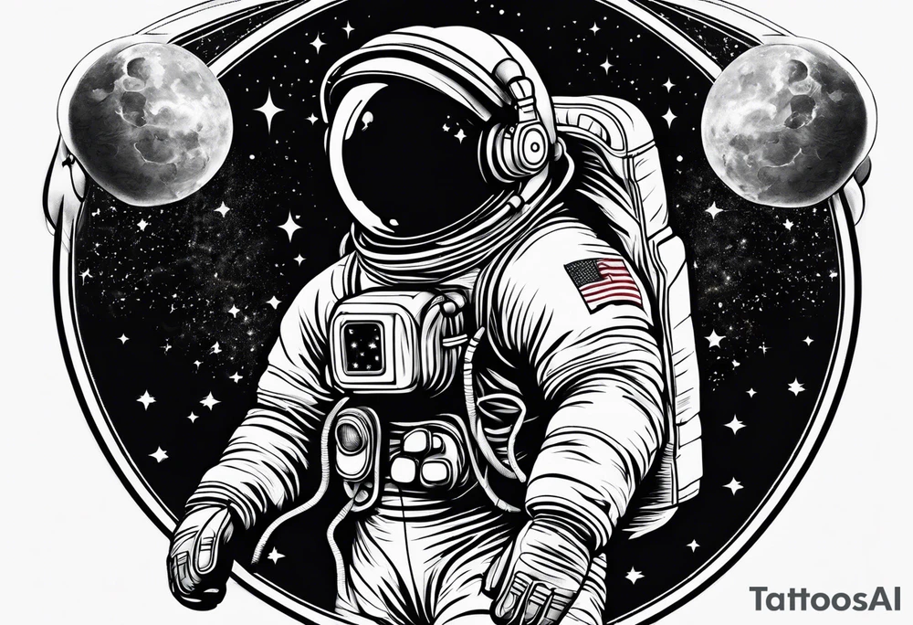 Astronaut with boxing gloves and headphones on emerging from yhe universe tattoo idea