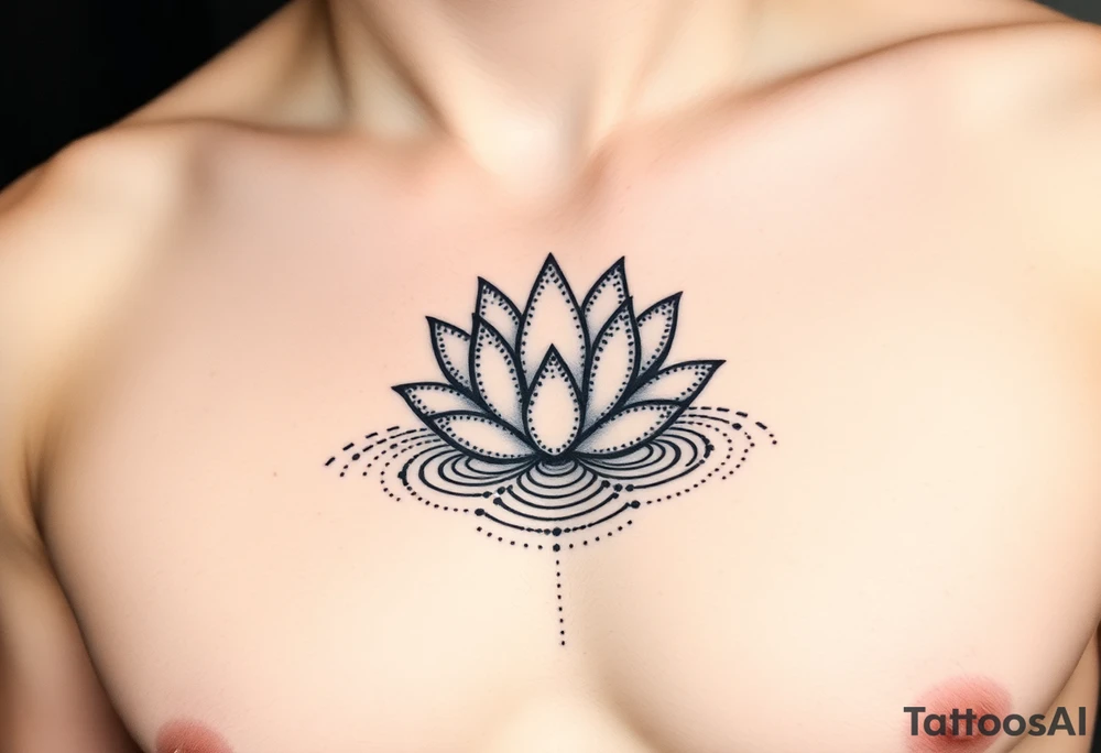 serene lotus flower emerging from sacred waters with ripples tattoo idea