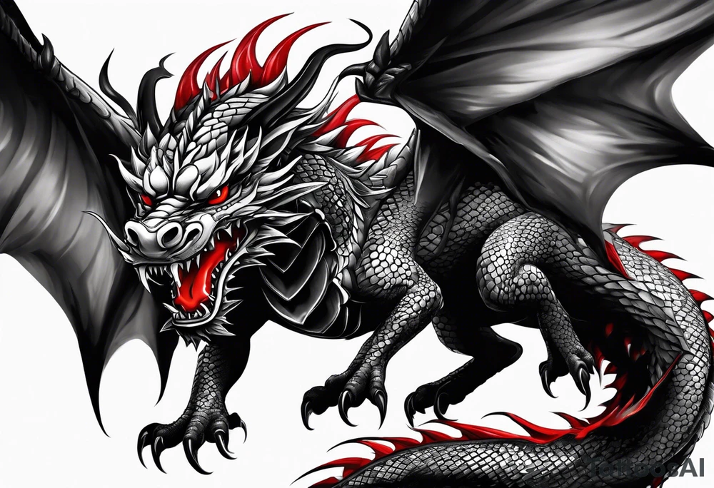 Brushed stroke dragon with red eyes tattoo idea