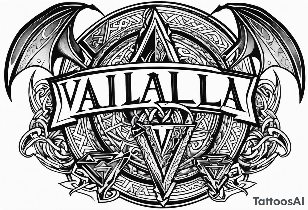 Valhalla sword shield dragon axe Valknut tattoo idea