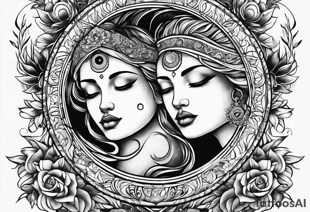 the sun and the moon as two lovers tattoo idea