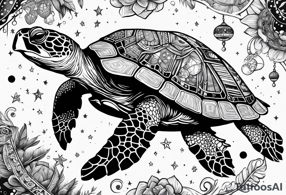 turtle in outer space tattoo idea