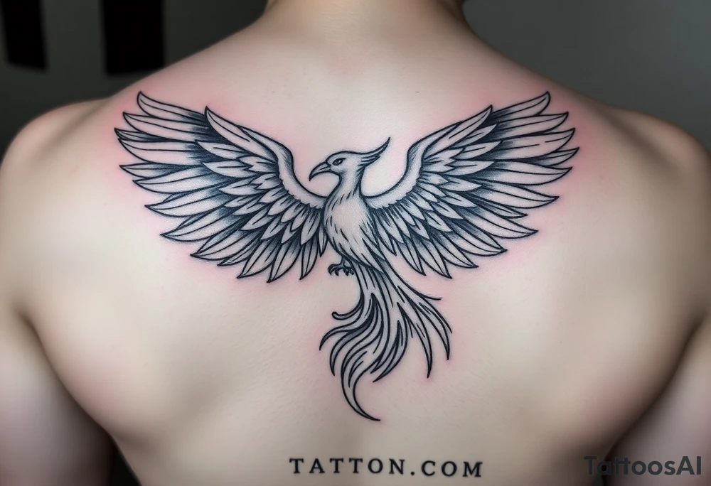 My wife is looking to get a tattoo of a phoenix on her thight. She wants it beautiful, in color, and potentially flying out of ashes upwards. A quote she likes is "it's time I break my chains and run with the giants" to go with it. So if that gives any new inspiration to it, please be creative and make the best looking tattoo possible! tattoo idea