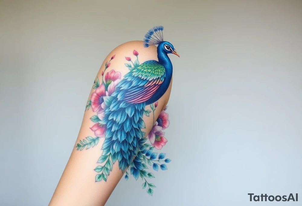 Peacock , orkid flowers, Coi fish tattoo idea