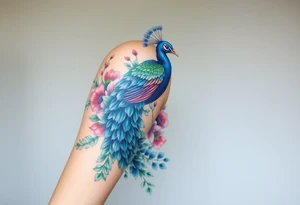 Peacock , orkid flowers, Coi fish tattoo idea