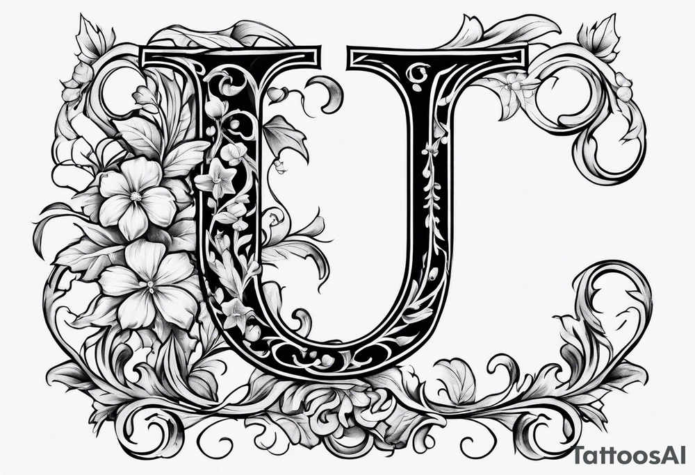 Capital letter j with vines and small flowers on it tattoo idea