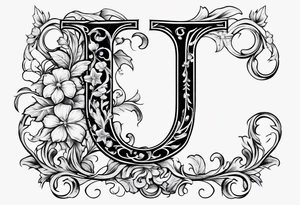 Capital letter j with vines and small flowers on it tattoo idea
