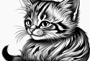 Cute Maine coon kitten dressed like Cheshire cat tattoo idea