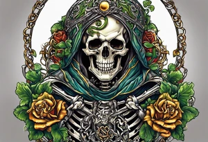 full color illustration of an irish skeleton pulling a chainfall tattoo idea