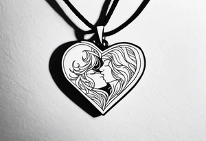 necklace heart locket with a male and female shadow hugging tattoo idea