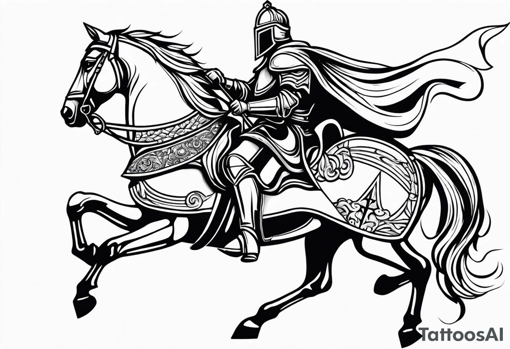 Templer knight on horse with sword an shield tattoo idea