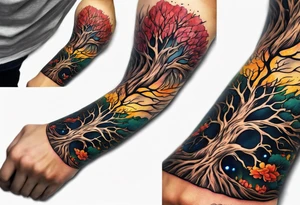 Tree roots wrapping around wrist leading to tree around forearm tattoo idea