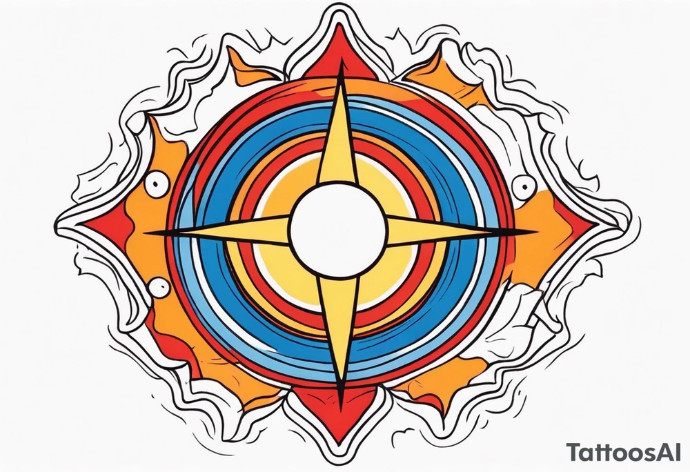 a simple red, blue, orange, and yellow sun with no white space and no faces tattoo idea