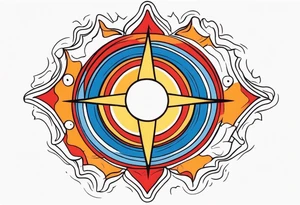 a simple red, blue, orange, and yellow sun with no white space and no faces tattoo idea