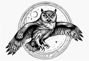 Wise Owl flying towards the Dark Moon. tattoo idea