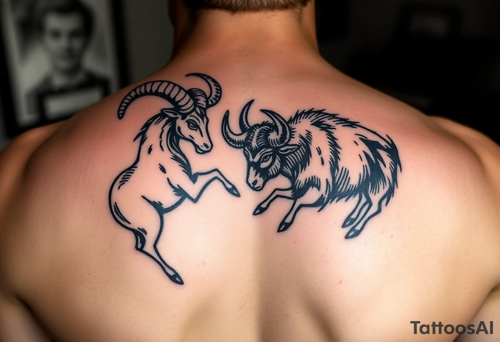 ram and a bull fighting tattoo idea