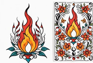 flames of fire
old school vintage simple traditional design surrounded by vintage flowers


bold color simple tattoo idea