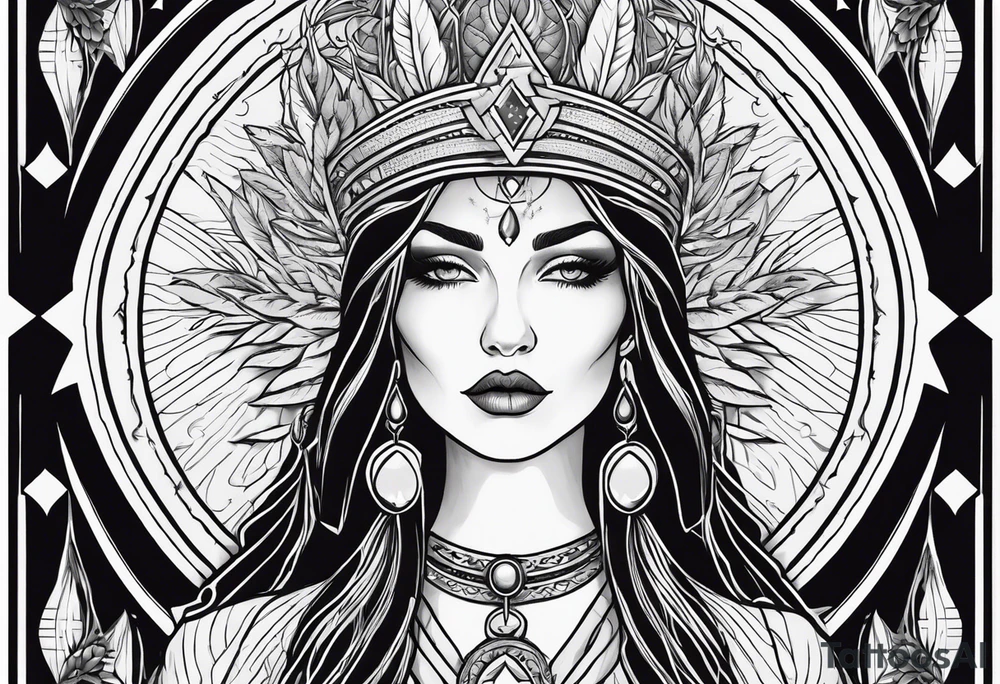 High priestess full tarot card cannabis simple
line work tattoo idea