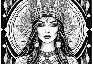 High priestess full tarot card cannabis simple 
line work tattoo idea