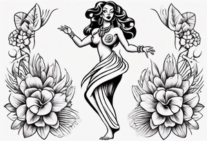 Old School Tattoo Style, Hula Girl dancing, full body, white background --no skin tattoo idea